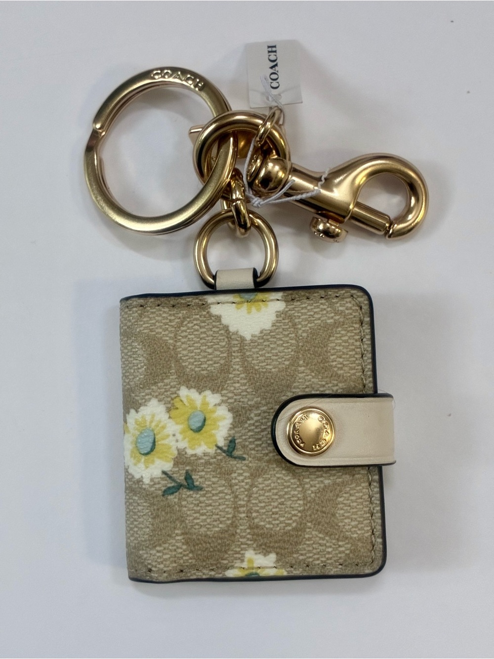 Coach daisy flower picture frame bag charm keychain NWT
